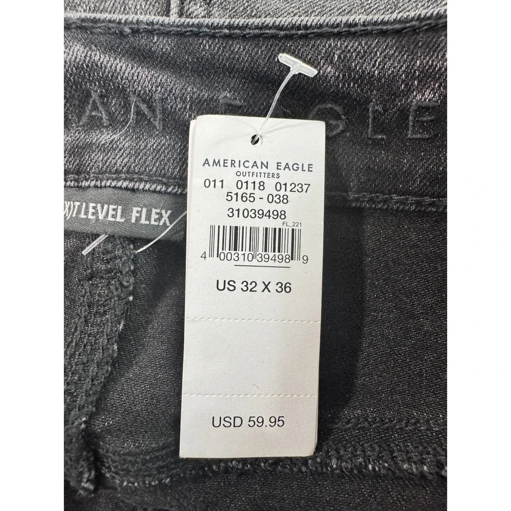 American Eagle Slim Jeans Mens 32x36 Black NEW Distressed Ne(x)t Level Flex 3002